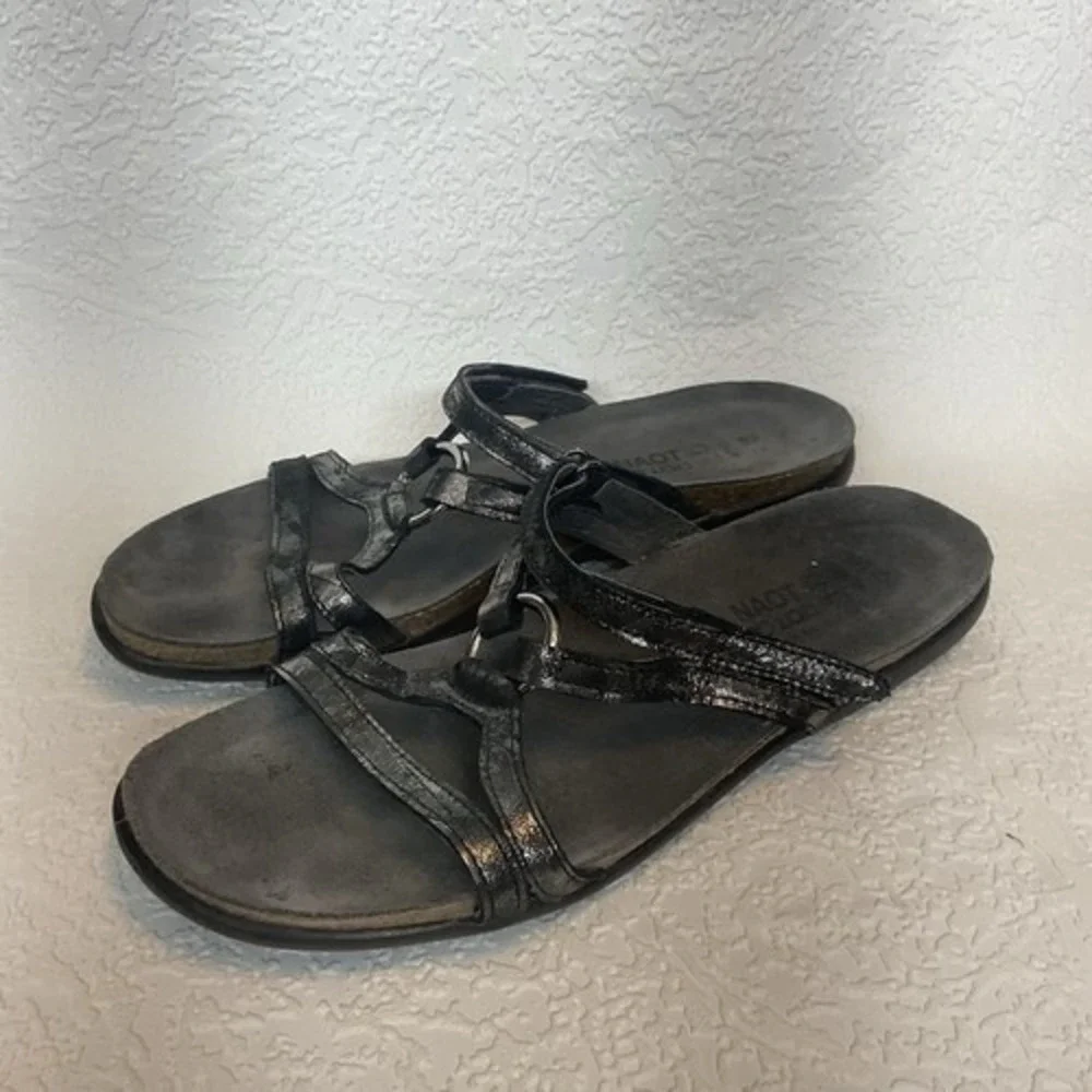 Naot Carmen Slip On Comfort Slide Sandals Women 8 Israel Gunmetal Leather‎